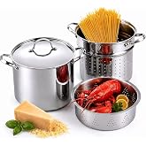 Cooks Standard 12 Quart Pasta Pot Set 4-Piece 18/10 (304) Stainless Steel | Multipurpose Stock Pot with Strainer Insert &amp; Steamer Basket, Spaghetti Cooker with Lid, Induction Compatible