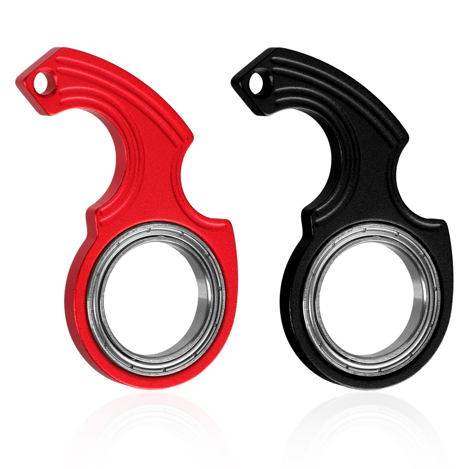 2pcs Key Chain Spinner Toys 0.67" Inner Diameter with 2pcs Key Rings, Finger Fidget Keychain Key Ring Spinner Toy Gifts for Kids Adults Finger Exercising Anxiety Relief (Black, Red)