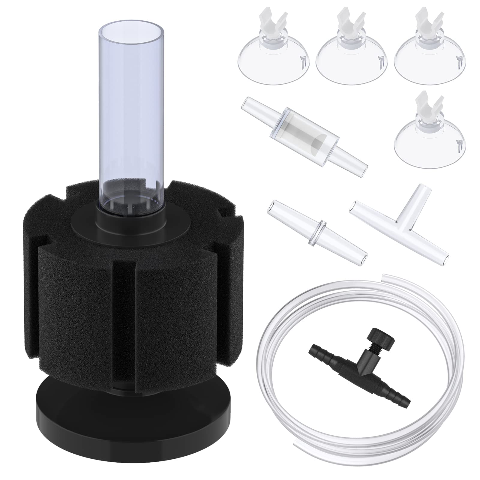 Pawfly Aquarium Bio Sponge Filter Quiet Betta Fry Shrimp and Small Fish Foam Filter with Airline Tubing Control Valve Suction Cup Connector and Check Valve Accessories for Fish Tanks up to 120 Litre