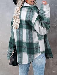 ZOLUCKY Flannel Shacket for Women Green Plaid