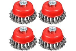 SHITIME 4" Coarse Twisted Knotted Wire Wheel Cup Brush for Angle Grinder, 5/8 Inch-11 Threaded Arbor, 0.020" Carbon Steel Brush for Heavy Cleaning Rust, Abrasive (4)