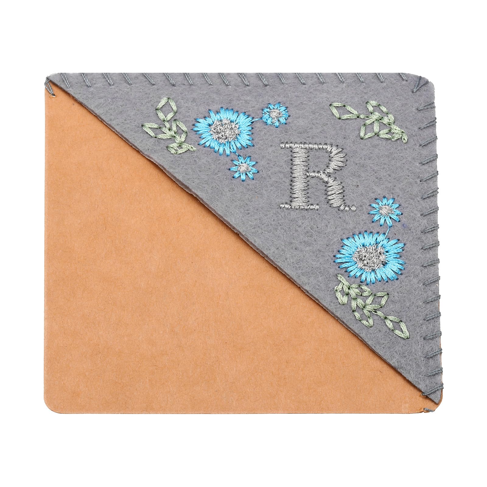 PATIKIL Personalized Embroidered Corner Bookmark, Cute Flower Felt Stitched Triangle Book Mark Page Marker for Women Men Book Lovers Teachers, Grey, Letter R