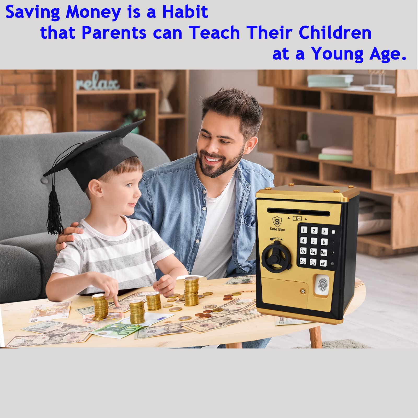 Kids Safe Bank with Fingerprint Password Talking Money Bank for Real Money Cool Stuff Gift for 5-14 Years Old Boys Girls