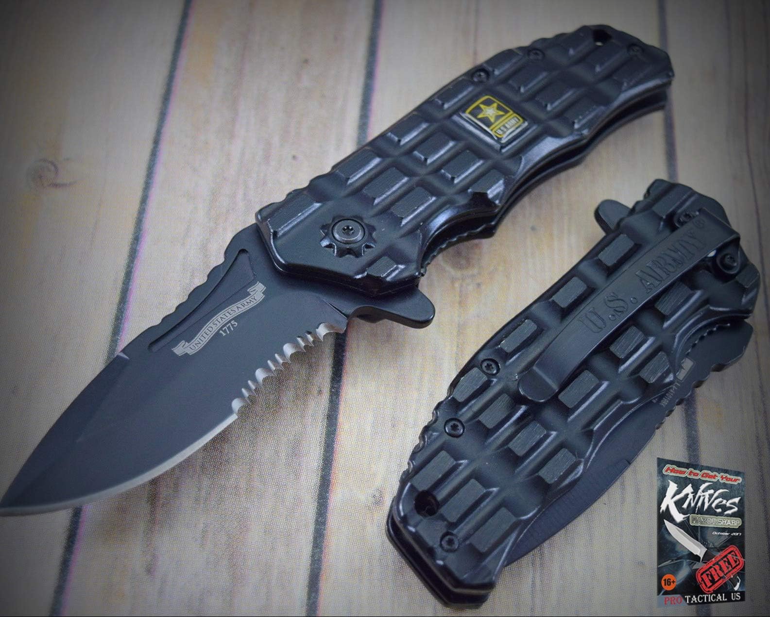 New 1pc 7.5" Officially Licensed U.S.Army Pro Tactical Spring-Assisted sharp Blade Knife Clip for Home Camping Hunting Rescue + free Ebook by ProTactical"US
