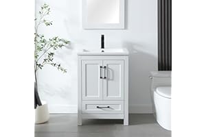 LUCKWIND 24” Bathroom Vanity with Sink, Modern Painted Bathroom Storage Cabinet with Ceramic Basin Sink Top and Faucet, Without Mirror, White