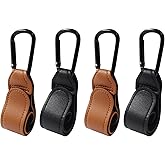 Bonsicoky 4 Pcs Stroller Hooks for Diaper Bag - Durable Leather Stroller Straps Diaper Bag Hooks - Stroller Clips for Stroller Wheelchair Shopping Carts - Black + Brown