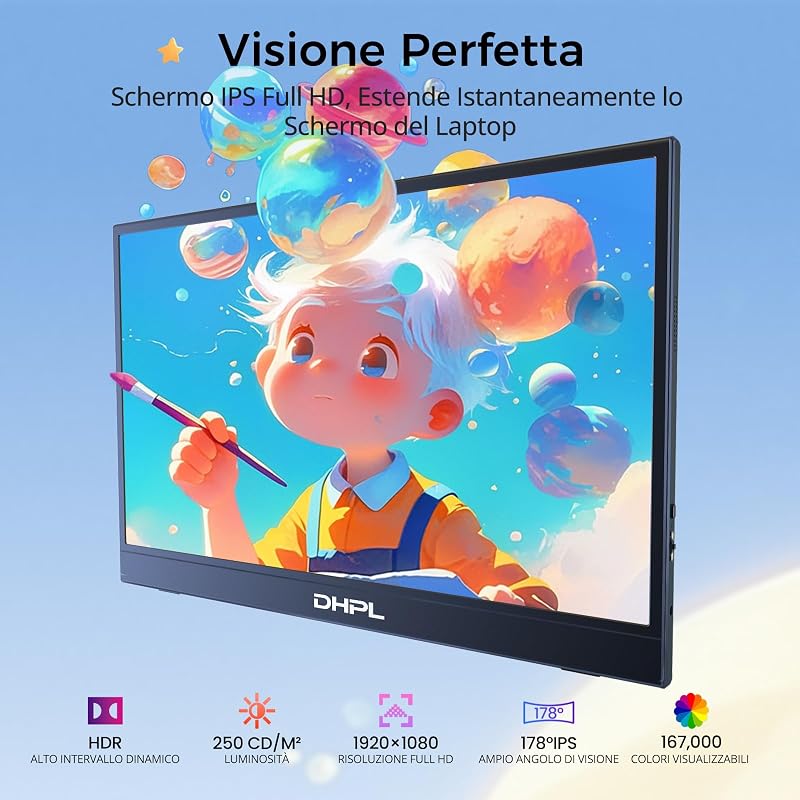 Monitor portatile da 15,6 pollici, schermo FHD 1080P IPS, altoparlante integrato, interfaccia USB-C/HDMI, schermo portatile per laptop, PC, Mac, cellulare e console di gioco, custodia protettiva