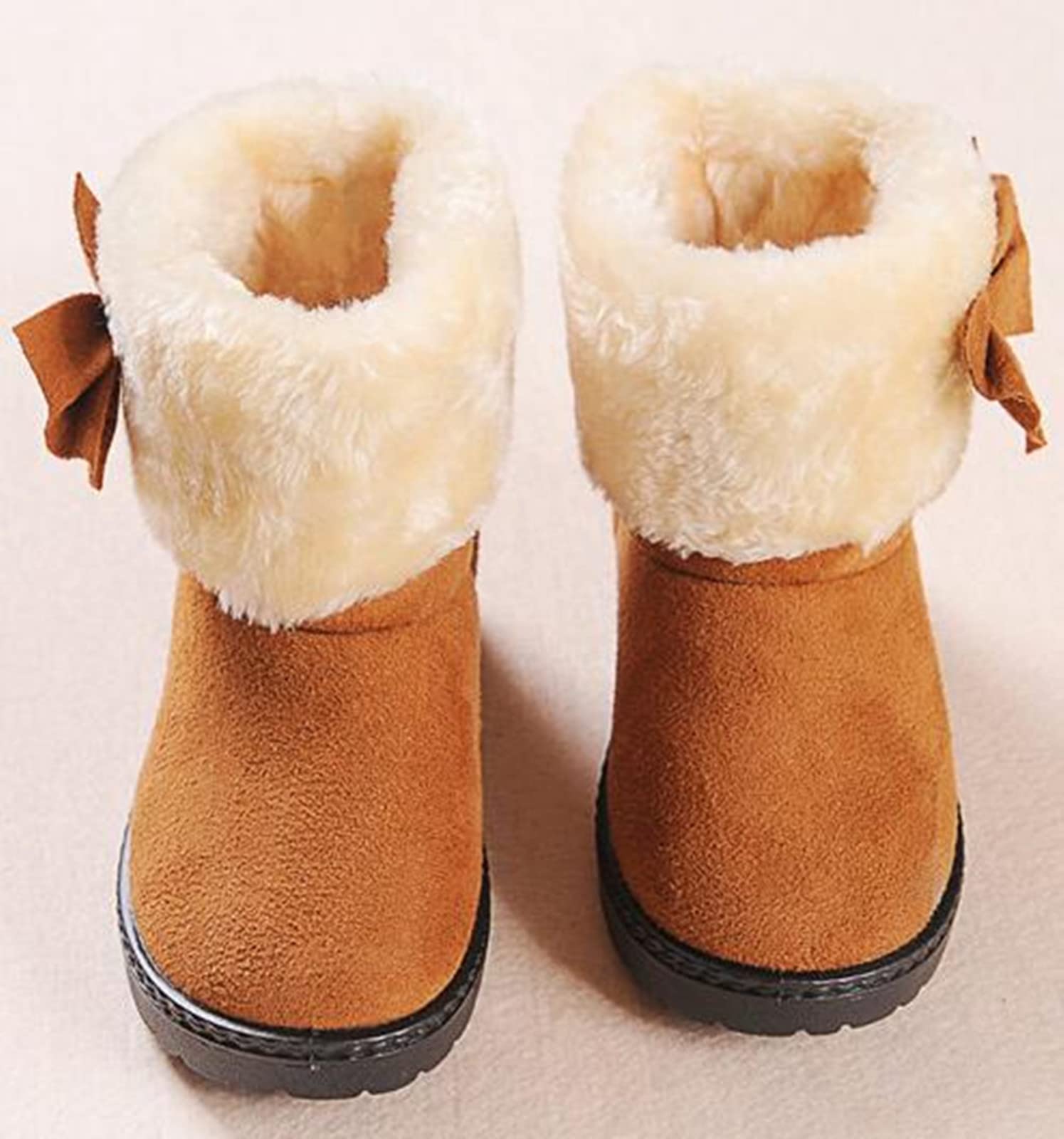 DADAWEN Baby's Girl's Toddler Fashion Cute Bowknot Fur Lining Princess Warm Snow Boots
