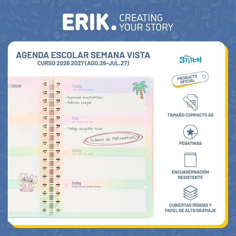 Agenda escolar 2026 2027 Stitch Semana Vista
