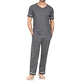 COLORFULLEAF Men's Pajama Sets Comfy Sleepwear Short Sleeve Pjs Set Nightwear Cotton Pajamas for Men with Pockets