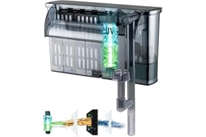 TARARIUM Large Hang on Back Aquarium Filter 264GPH for 40-100 Gal. Fish Tank, w/ U-V Light Surface Skimmer 13-Stage Filtration Suspension Oxygen Deodorization Green Clean Machine Saltwater Freshwater Clear