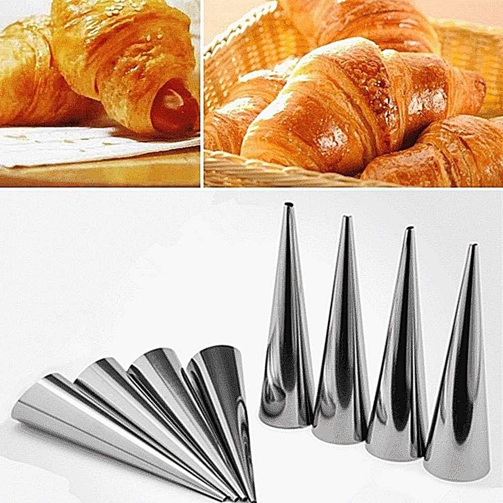 New Set of 12 Stainless Steel Pastry Cream Horn Moulds Conical Tube Cone Pastry Roll Horn Mould Baking Mold Tool (Large)