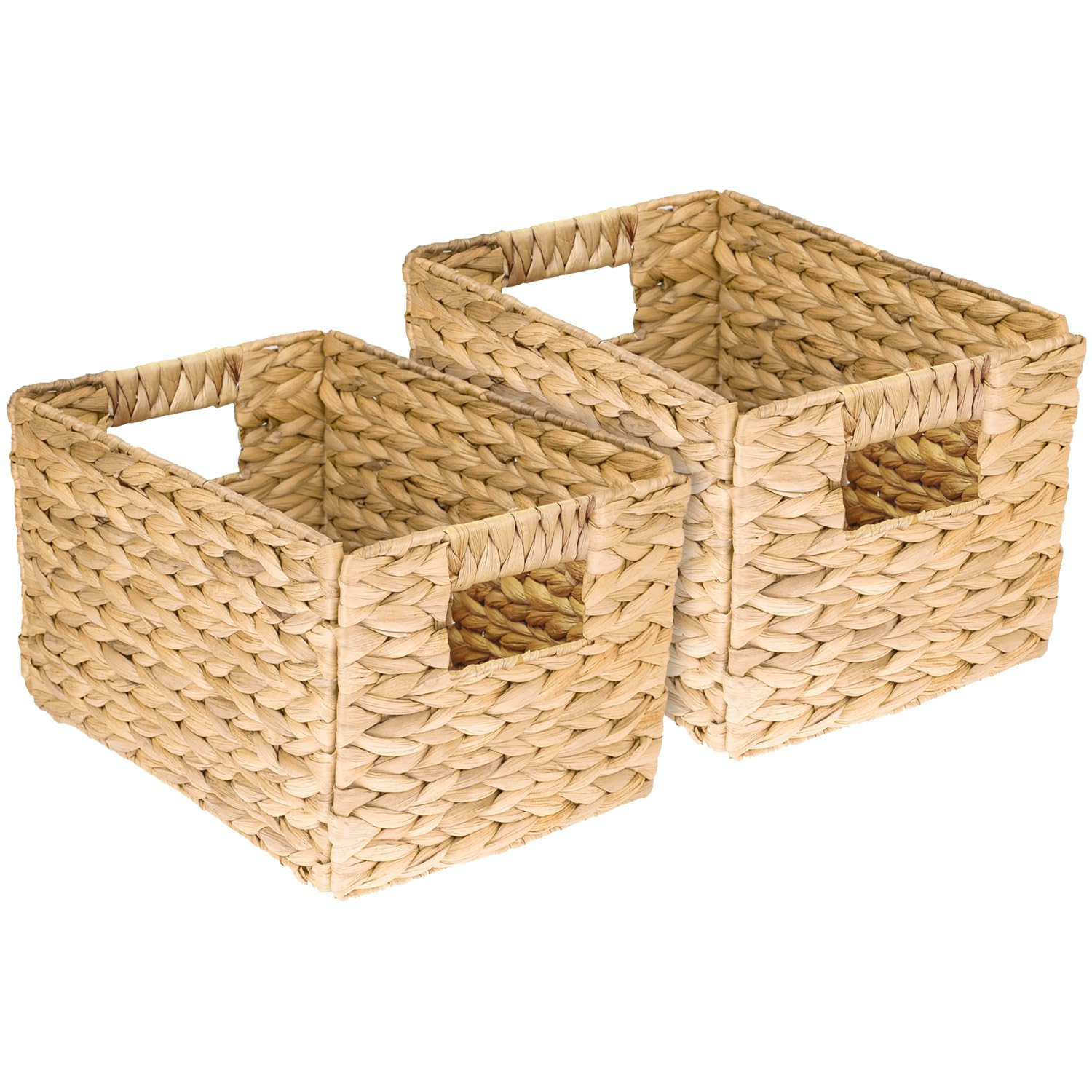 HMF storage basket woven from water hyacinth, decorative basket with carry handles for storage in the bathroom, kitchen and living area | Set of 2 | Size M | 32 x 23 x 20 cm | Natural