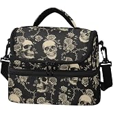 CBBYY Skull Insulated Lunch Bag for Women Men Double Decker Cooler Large Tote lunch box for kids With Adjustable Strap
