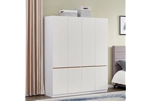 Sophshelter 4-Door Armoire Wardrobe Closet Cabinet, Tall Cabinet Closet Wardrobe for High Storage Capacity, Wooden White Cabinet Closet with 2 Storage and 2 Hanging Rod 63" L x 20.3" W x 74.2" H