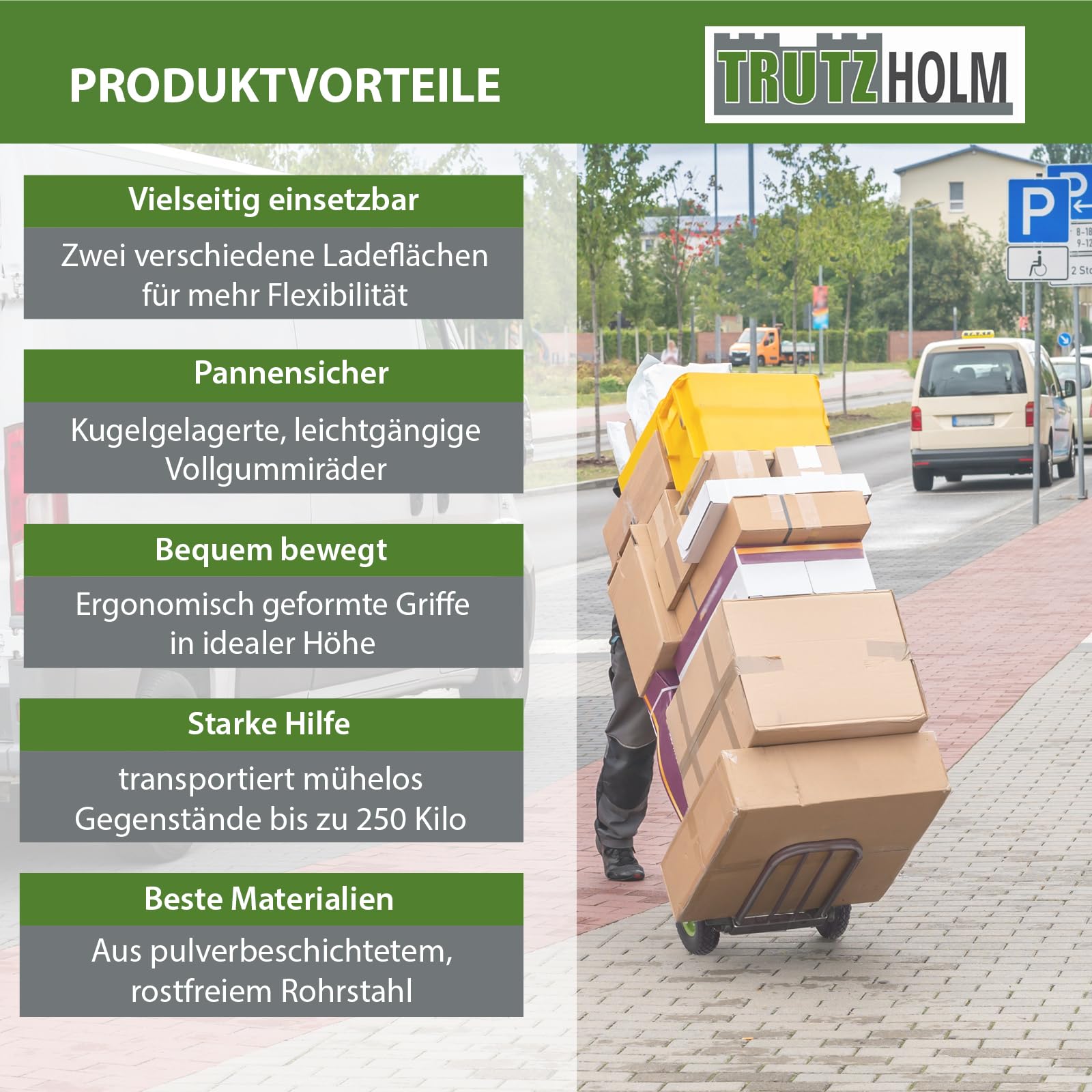 TRUTZHOLM Paketkarre mit extra Ladefläche 42 cm Traglast 250 kg Stahlrahmen klappbar Sackkarre Stapelkarre 8