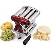 LEONEBEB Hand Crank Pasta Maker & Roller – 2-in-1 Manual Noodle Machine with Built-in 2mm/4mm Cutters, Adjustable Thickness 0