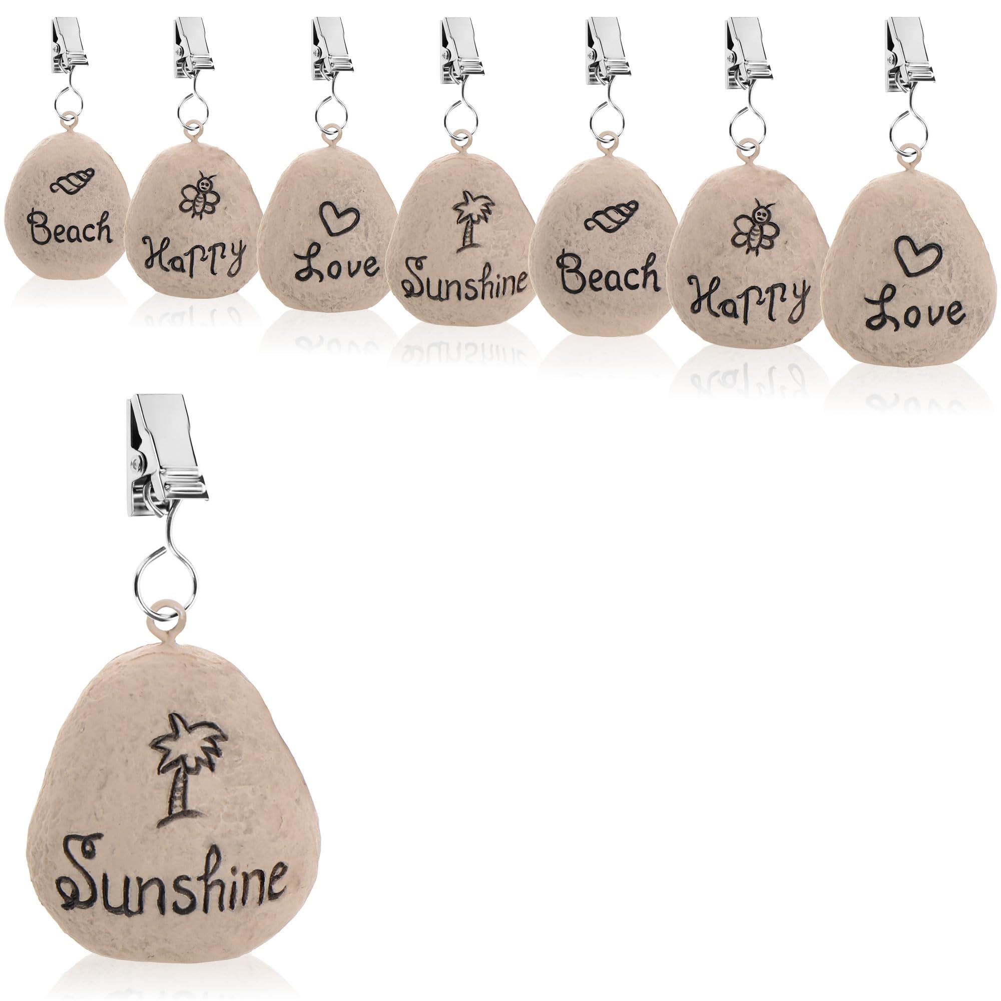 com-four® 8x Tablecloth Weights - Weatherproof with Clips - Stone Look & Beach Design - Approx. 30g (Gray - Stones)