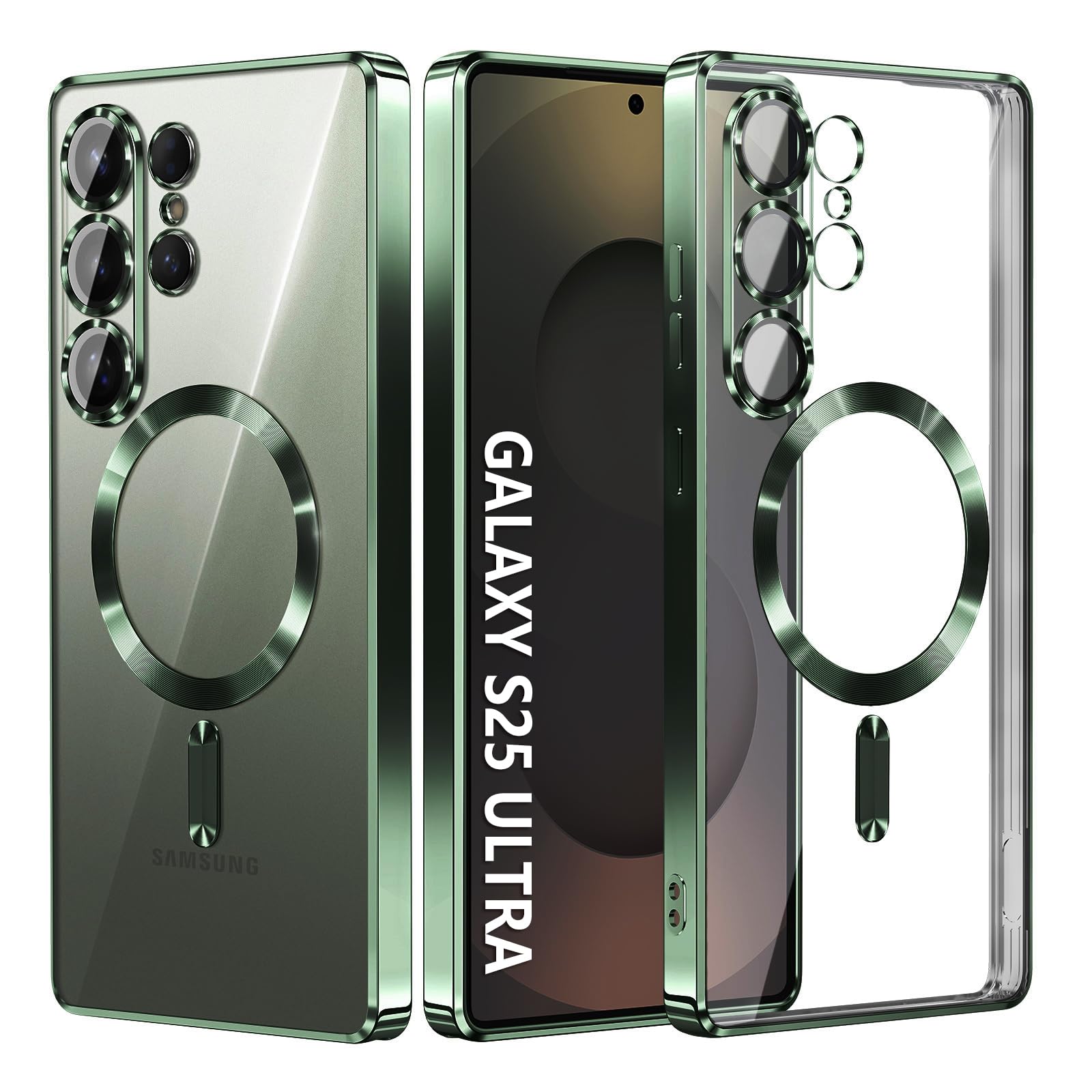 Compatible with Samsung Galaxy S25 Ultra Case（Only）.Magnetic Cover for S25 Ultra. Glossy Slim Thin Soft funda capa para for Galaxy S25 Ultra 6.9 inch.Compatible with MagSafe (Deep Green)