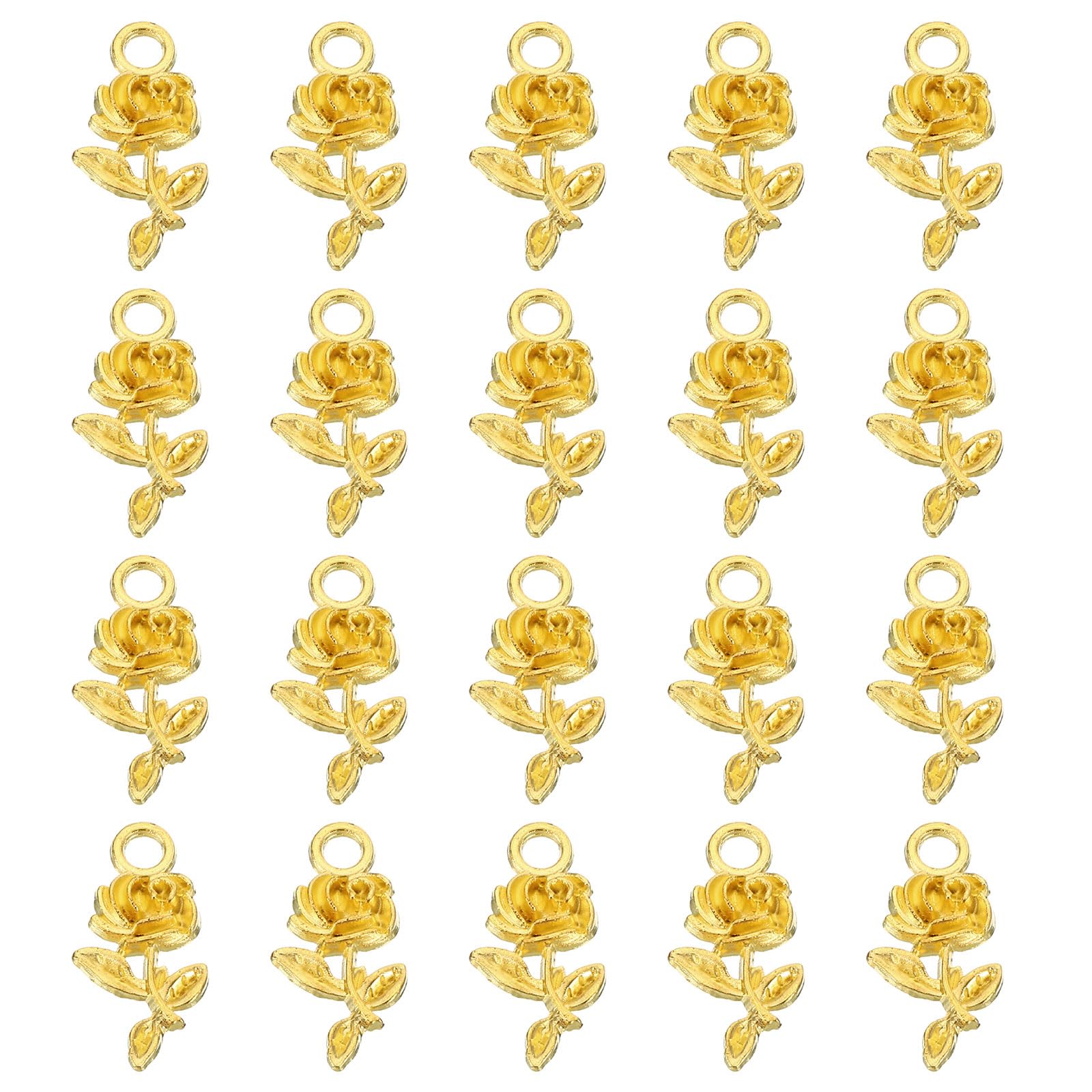 PATIKIL Rose Charm, 50Pcs Mini Rose Flower Pendant Charm Bulk Vintage Metal Designer DIY for Making s s Wedding Crafts, Gold — image 1