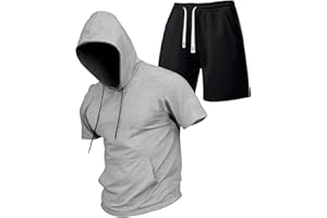 Men's Summer Thin Hooded Short Sleeve T-Shirt Lightweight Sweatshirt 2-piece Set Fashionable Casual Vacation Sports