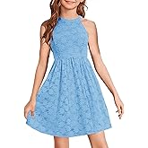 HOSIKA Girls Halter Neck Sleeveless Elegant Floral Lace A-line Flared Swing Party Dress for 6-12 Years Kid