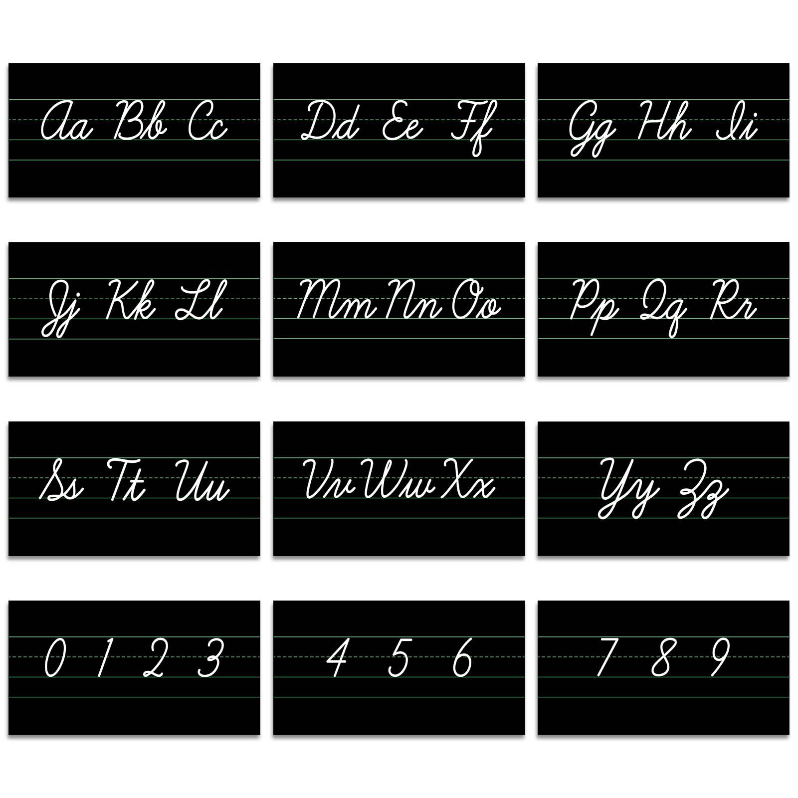 Photo 1 of Gilprop 12 Pcs Cursive Alphabet Line Cursive Bulletin Board Set Classroom Alphabet for Wall Number and ABC Wall Decor for Preschool English Poster Kindergarten Primary School Home(Black,Groovy)