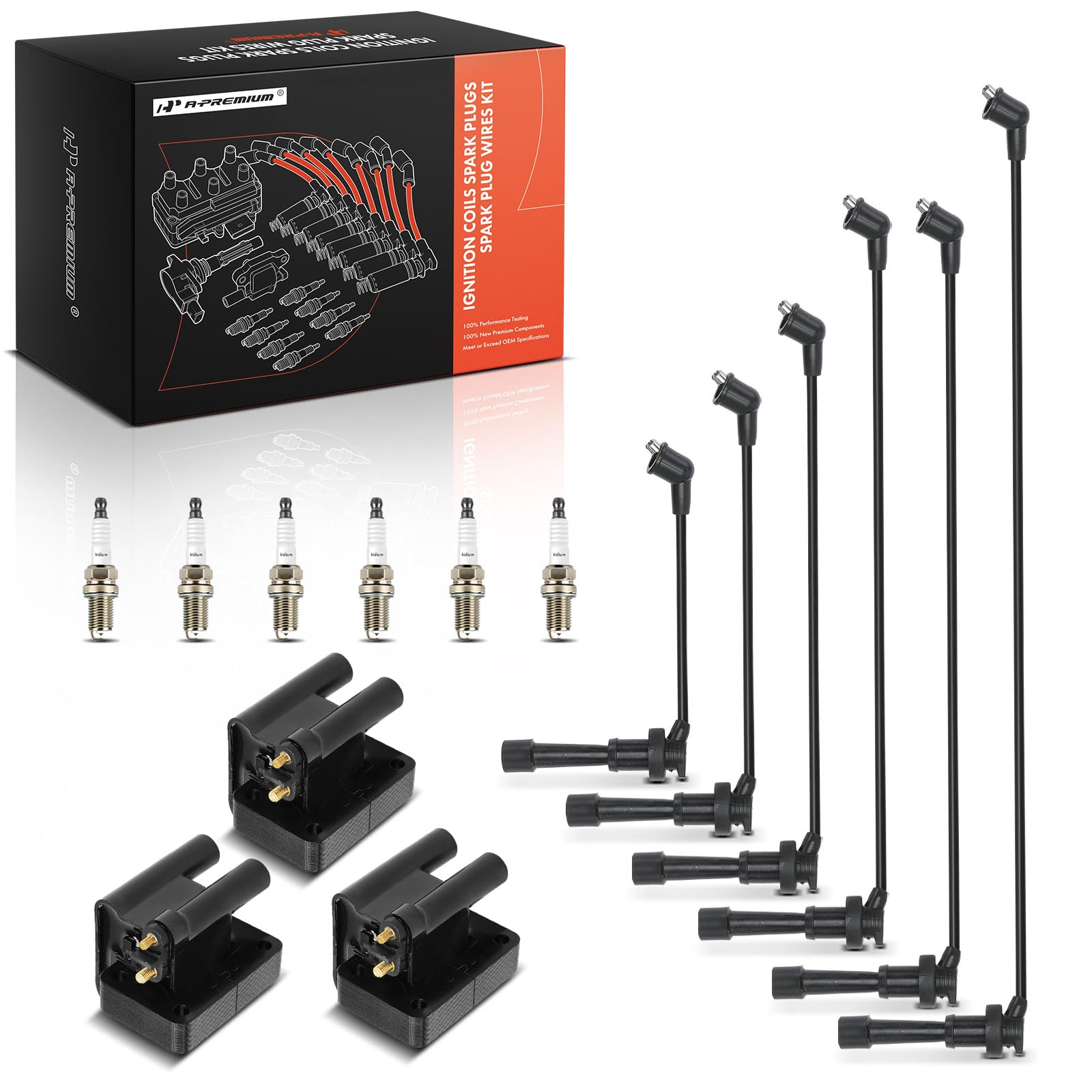 Photo 1 of A-Premium 3 Ignition Coils with 6 Spark Plug Wires and 6 Iridium Spark Plugs Compatible with Dodge Stealth 1991-1996 & Mitsubishi 3000GT 1991-1999, Diamante 1992-1995, 3.0L