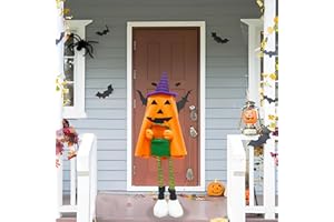 TQJOUJOU Halloween Decorations Outdoor, 47in Large Collapsible Witch Ghost and Pumpkin with Candy Bag Stuffed Doll, Scary Stand Ghosts Decor for Front Door Porch Outside Yard Home Party (Orange)