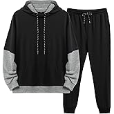 LecGee Men 2 Piece Tracksuit Outfit Contrast Color Patchwork Hoodie Sweatshirt Sweatpants Casual Jogging Sweatsuit Set