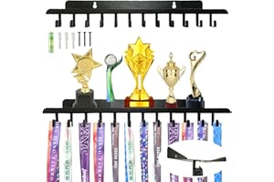 Medal Hanger Display Trophy Shelf with 12 Hooks, Non-Slip Sturdy Metal Medals Holder, Medals Rack for Wall Hanging, Race Meda