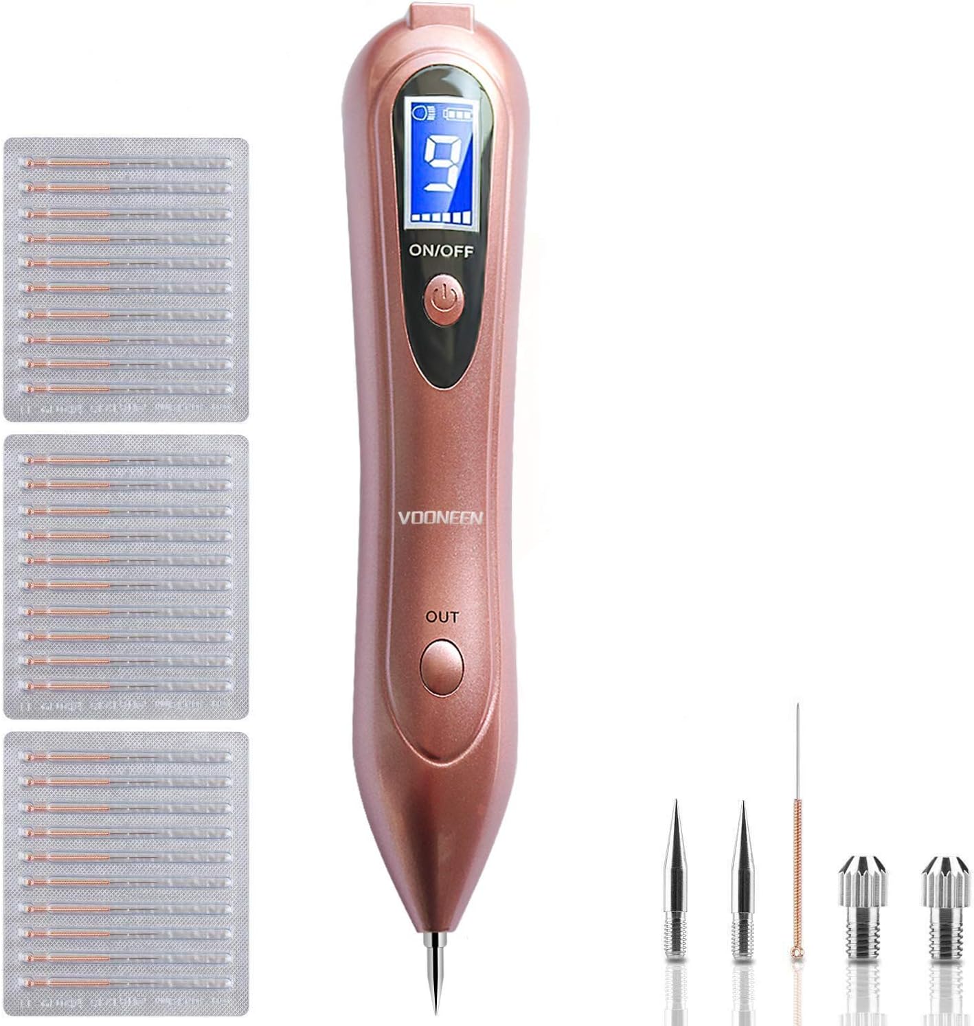 Mole Removal Pen, VOONEEN Skin Tag Removal with 9 Strength Levels, LED Spotlight, Portable Rechargeable LCD Display Skin Tags Remover Pen for Wart, Freckle, Dark Spot, Nevus, and Small Tattoo