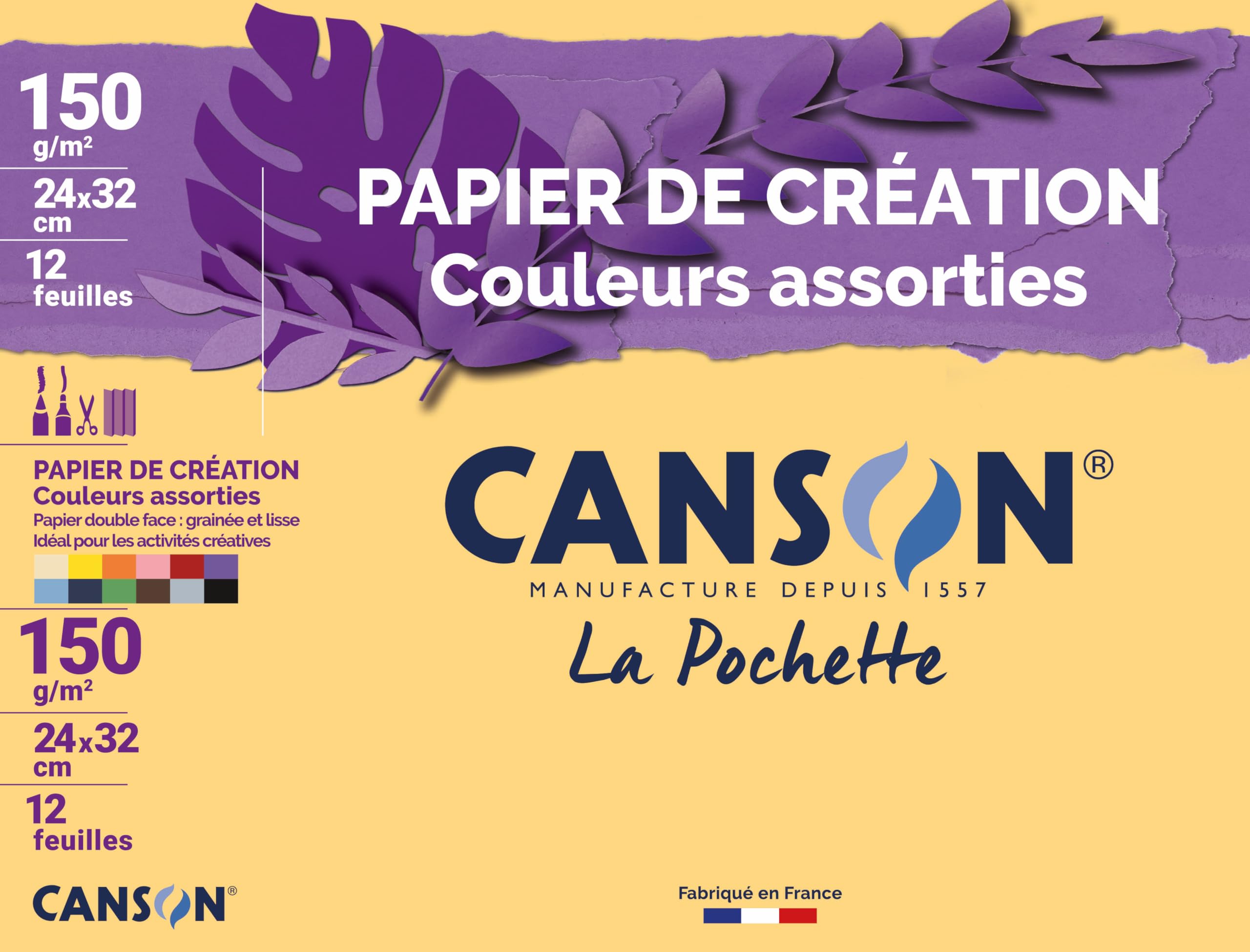 CANSON Creative Paper Envelope 24 x 32 cm 12 Sheets 150 g/m² Assorted Colours