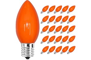 SUNSGNE 25 Pack C9 Orange Outdoor Halloween Night Light Bulbs, C9 Christmas Tree Lights for Indoor Outdoor Patio String Lights, E17/C9 Intermediate Base, 7 Watt, Ceramic Orange