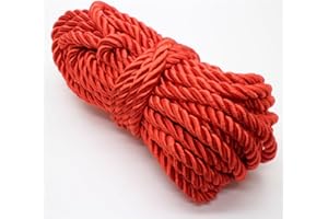 PAMIR TONG 5mm Red Twisted Satin Cord for Crafts 10 Yards Braided Decorative Cotton Cords Trims Polyester Twine Cord Thick Round Fabric Rope Thread for Sewing DIY Shiny Handfast Cord for Wedding