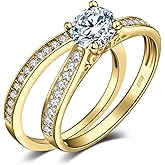 JewelryPalace 1ct Simulated Diamond Engagement Rings for Women, 14k White Yellow Rose Gold Plated 925 Sterling Silver Promise Rings for her, Cubic Zirconia Anniversary Wedding Eternity Band Ring Set