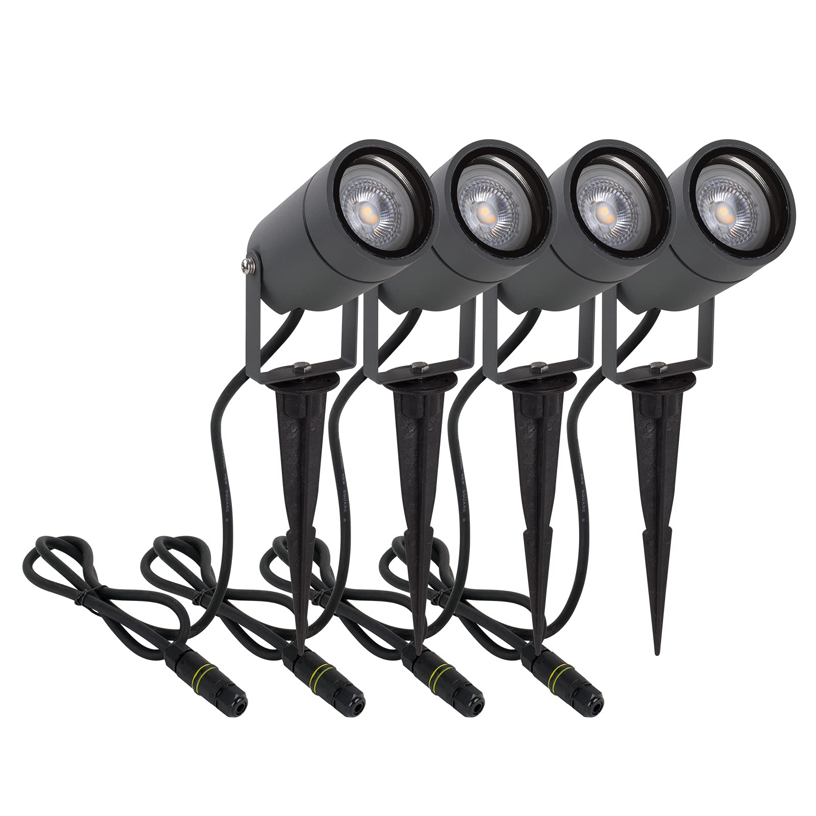 DAWALIGHT Landscape Lights Outdoor 4 Pcs, GU10 Spike Lights Outdoor for Garden Path Patio Exterior Outside Backyard Lawn Walkway, Adjustable IP65 Aluminum Spotlight with IP68 Connector, Dark Grey — image 1