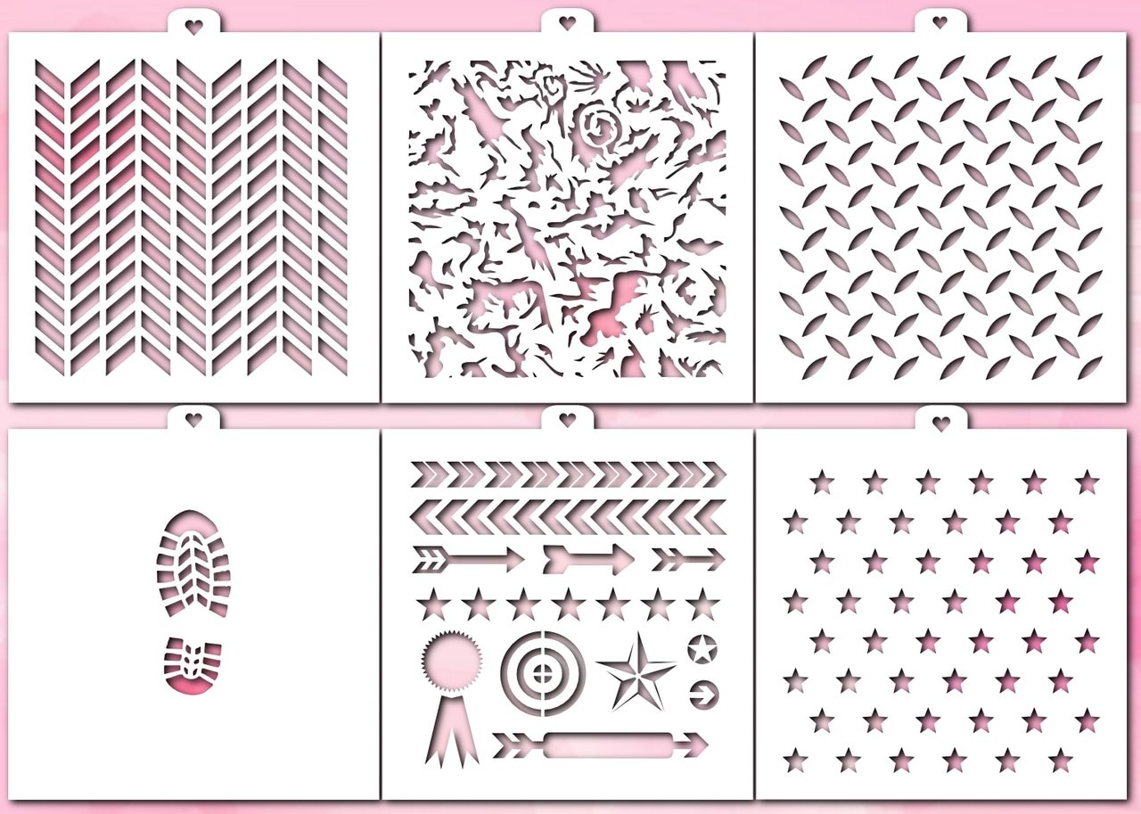 Cookie Stencil Set Man, 6 pcs: Camouflage, Chevron, Stars, Footprint, Arrows