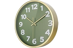 CROSSTIME Green Wall Clock 10" - Retro Boho Decor Wall Clocks Battery Operated Non-Ticking Silent for Kitchen Bedroom Office Home