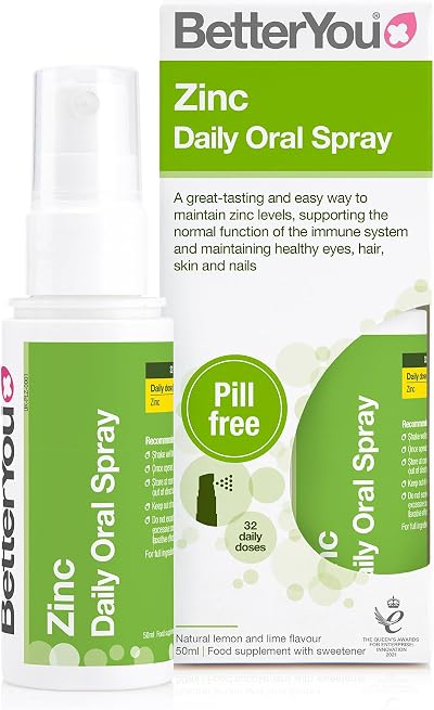 BetterYou Zinc Oral Spray, Immune Support, 10mg, Lemon Lime, 1 Month