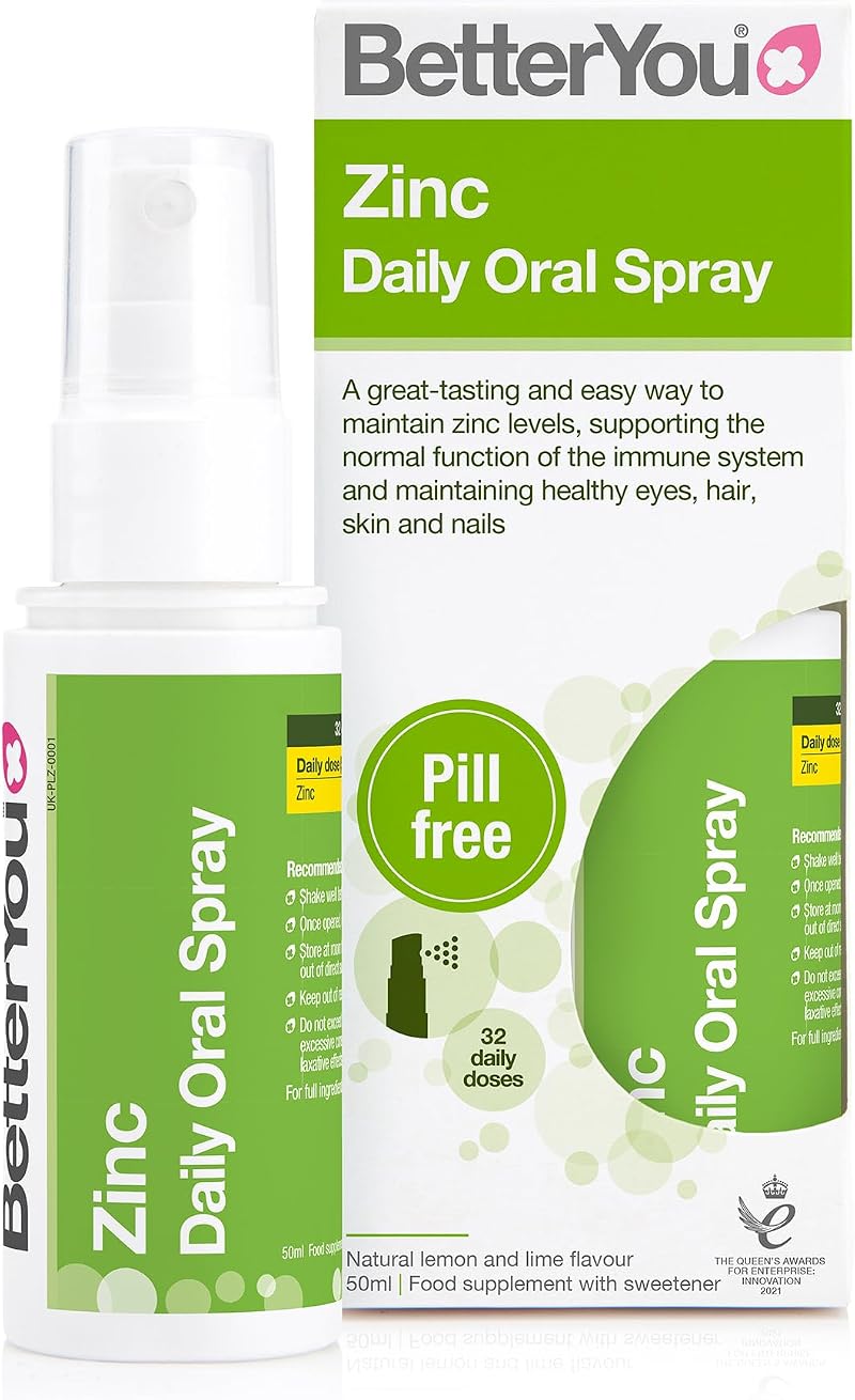 BetterYou Zinc Oral Spray, Immune Support, 10mg, Lemon Lime, 1 Month