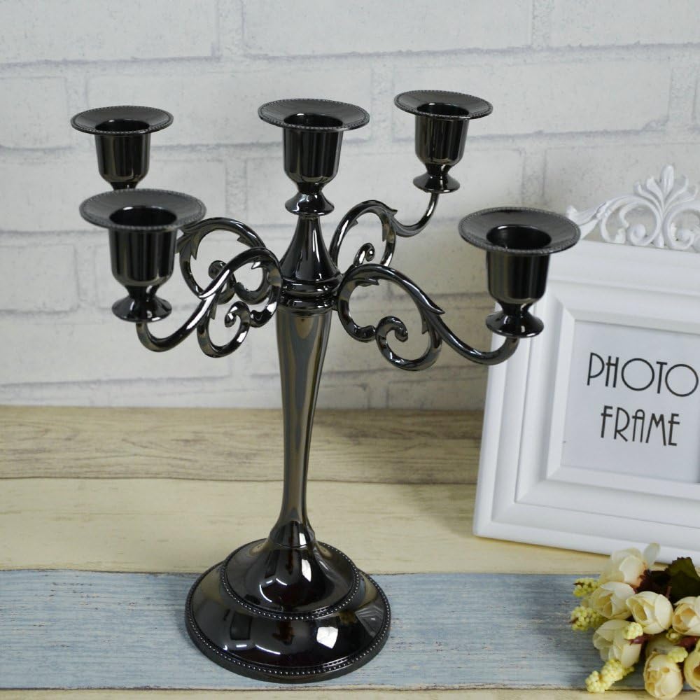 Honysky 5-Candle Metal Candelabra Candlestick Holders 10.6 inch Tall Candle Holder Wedding Event Candelabra Candle Stand (Black Candelabra): Home & Kitchen