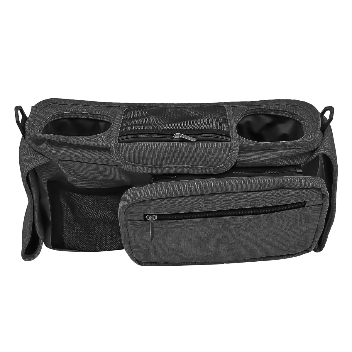 NUZAMAS Universal Stroller Organizer Non Slip Straps Stroller Caddy With Insulated Cup Holder Detachable Phone Bag and Shoulder Strap Stroller Bag Caddy Organizer Black
