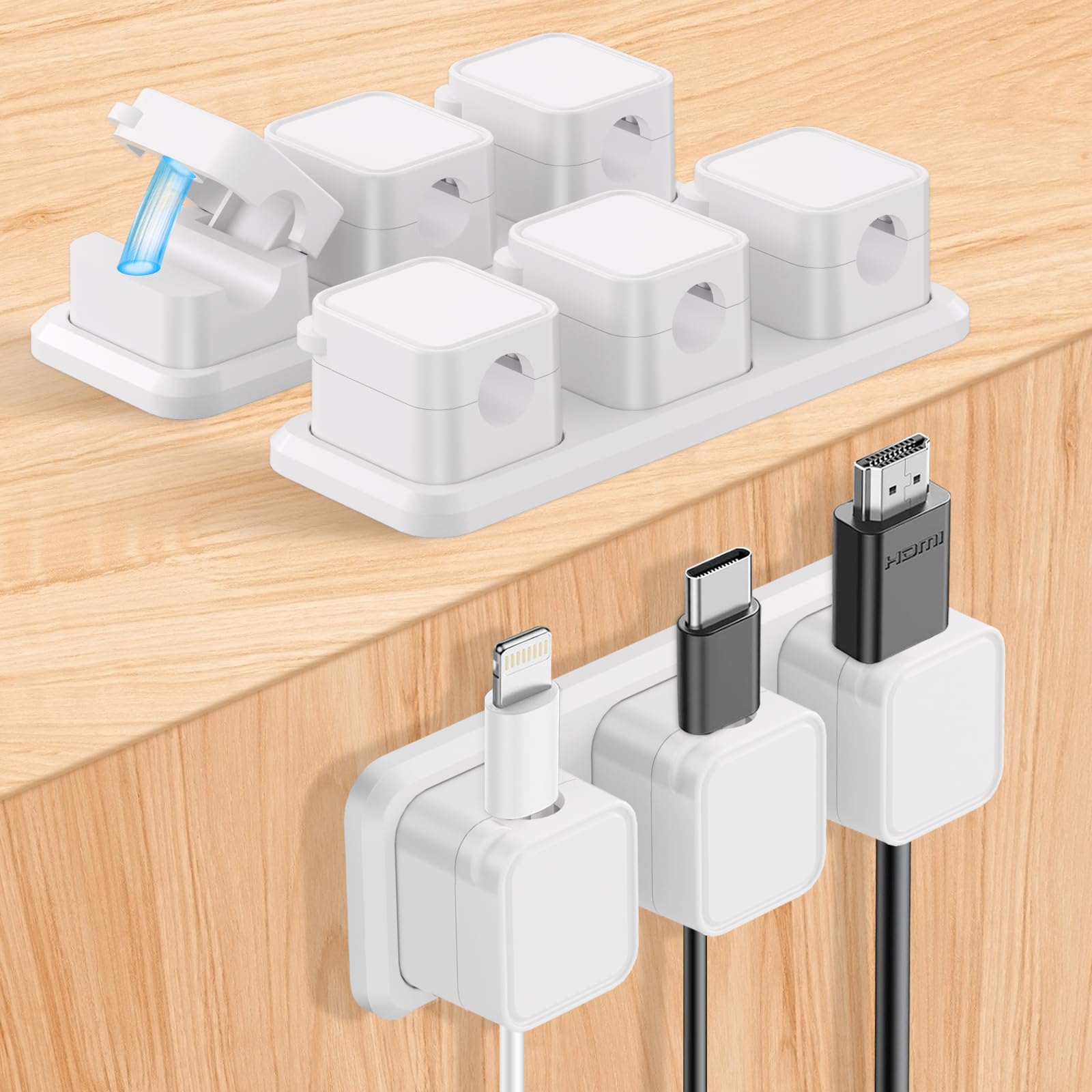 Alaoo Cord Organizer Holder Base, 3 * 3 Slots Magnetic Cable Tidy, Desk Cable Clip Management, Desktop Cord Wire Cable Clips Keeper, Wire Charger Holder for Home Car Office Desk Use (White)