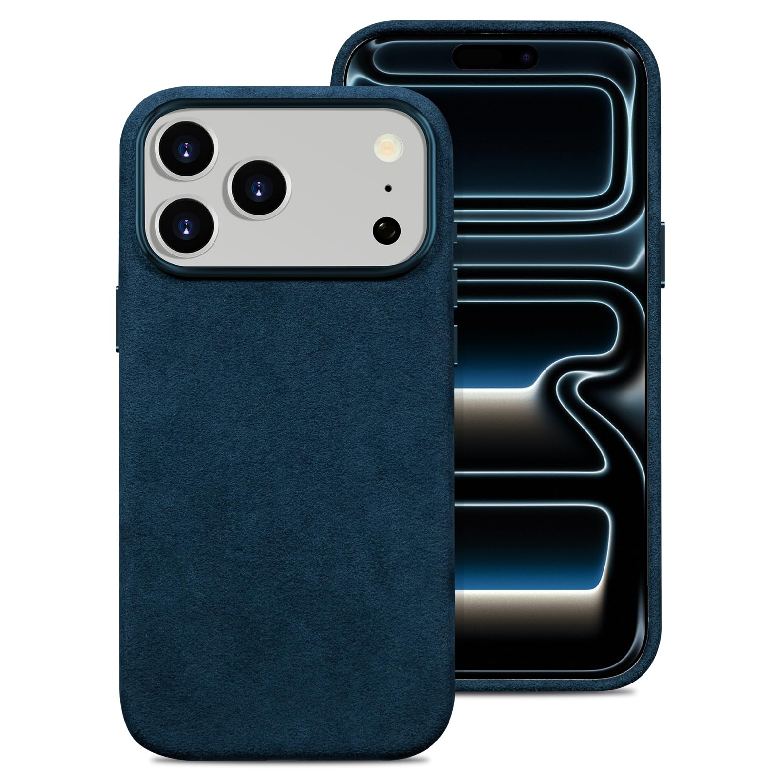 Belemay Handcrafted Alcantara Case for iPhone 17 Pro (6.3"), Compatible with Magsafe Camera Control Button, Luxury Italian Suede-Like Material, Comfortable Grip, Elegant Durable Cover, Stellar Blue