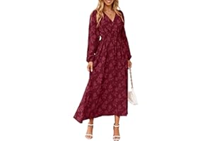 Simplee Womens Boho Floral Long Sleeve Maxi Dress V Neck Empire Waist Fall Wedding Guest Dresses with Pockets