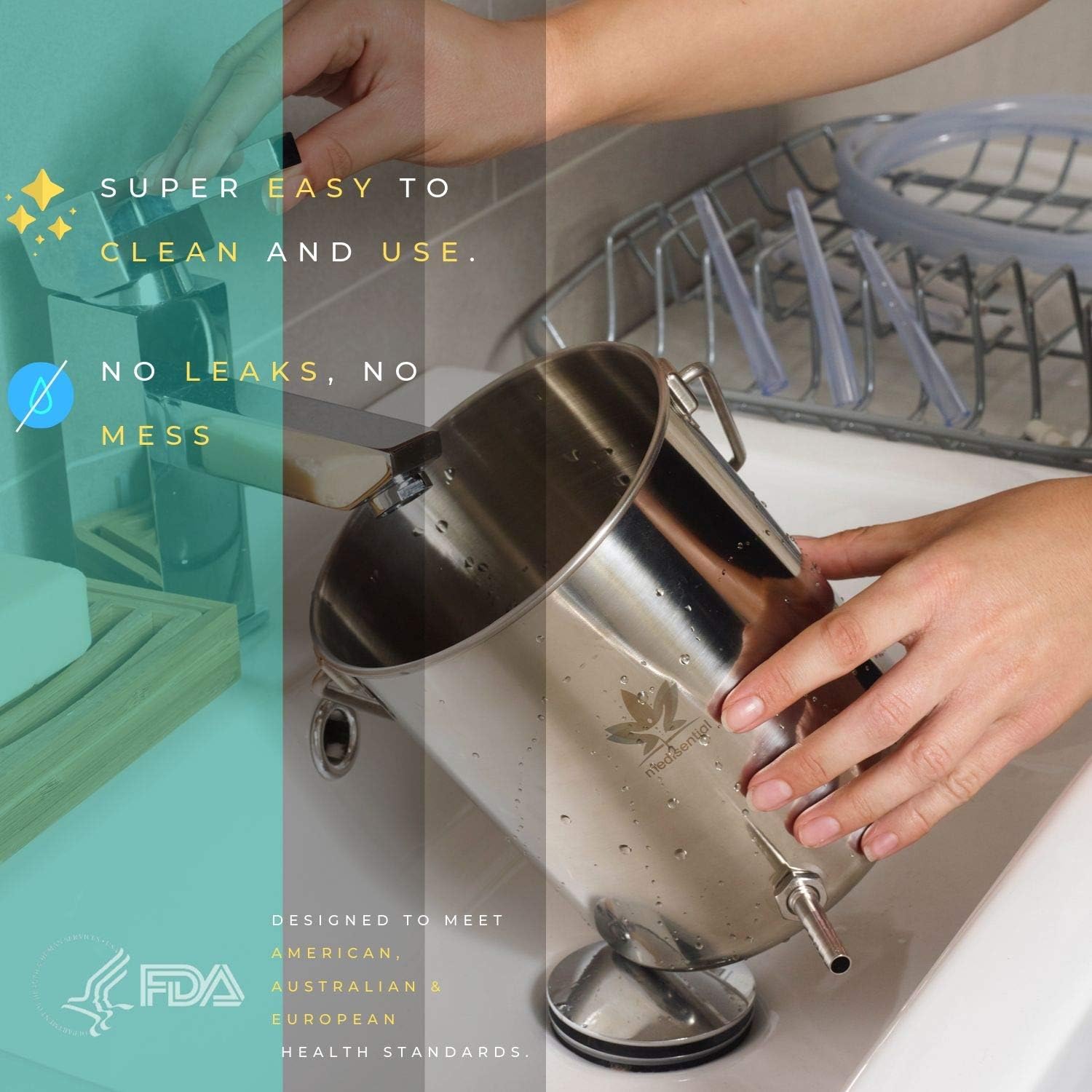 Medisential Enema Kit - Suitable for Coffee, Water and Gerson Therapy - Stainless Steel Bucket - Large for Home Use - Relaxing and Comfortable to Use - with Full Instructions Manual & Enema Bulb: Health & Personal Care