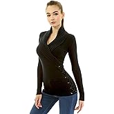 AmélieBoutik Women Slim Fit Sexy Casual Shawl Collar Faux Wrap Lace Up Long Sleeve Sweater