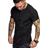 COOFANDY Men's Muscle T-Shirt Pleated Raglan Sleeve Bodybuilding Gym Tee Short Sleeve Fashion Workout Shirts Hipster Shirt