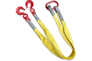 SENKEYFE Lifting Slings Straps with Hooks 5ft Two Leg Bridle Web Sling 13227lbs Capacity G80 Alloy Steel Engine Lift Chain Link Eye Hook Polyester Webbing Rigging Straps for Hoists
